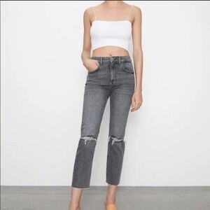 ✨Zara High Rise Destroyed Slim Sz 6 Grey Jeans✨